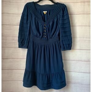 Leifsdottir Blue Dress Gold Beads Tiered Ruffle 3/4 Sleeve Twilight Alice Size 4